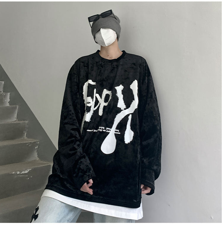 Advbridge Letter Print Long Sleeve T Shirts Mens High Street Fashion Trends Streetwear Teenage Oversized Pullover Tops Casual Cotton Tees