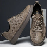Advbridge Hollow Out Men Casual Shoes Genuine Leather Sneakers Breathable Lace Up Footwear Comfort Man Skate Shoes Outdoor Vulcanize Shoes