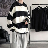 Advbridge Spring Autumn Winter Fashion Man Casual Men's Loose Pullover Tess Soft Knitted Versatile Striped Patchwork Hollow Out