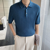 Advbridge Summer Men's Half Sleeve Knitted T-shirt Polo Lapel Collar Top Slim Fit Tshirts British Style Clothes Solid Color T Shirts