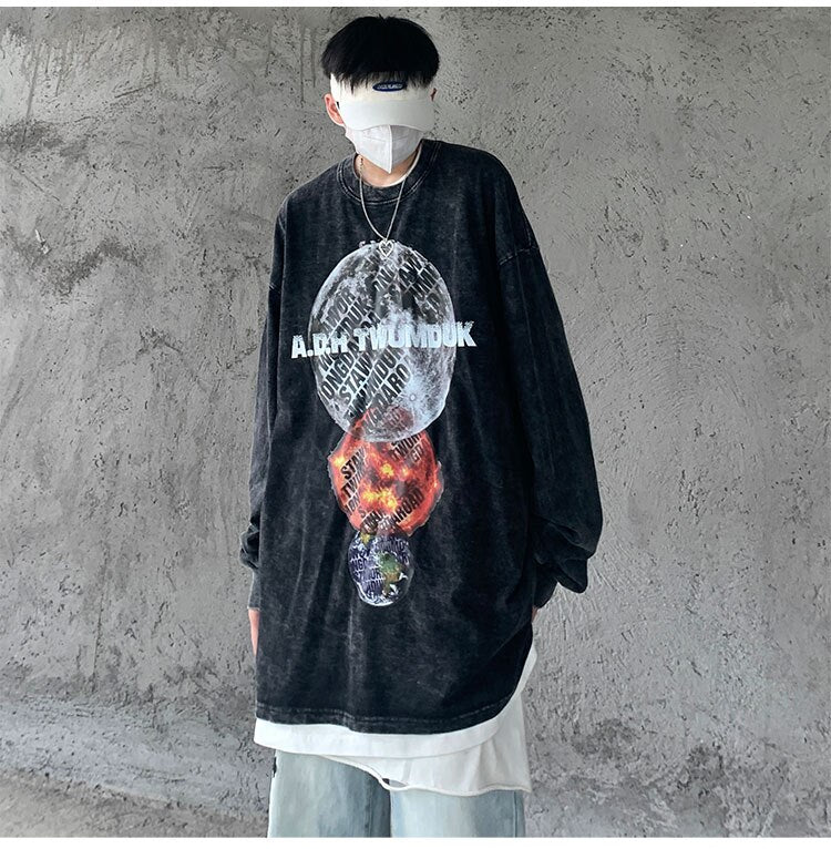 Advbridge Loose Fit Long Sleeve T Shirts for Men Fall Fashion Trends Pullover Tops Teenage Harajuku Style Streetwear Oversized Casual Tees