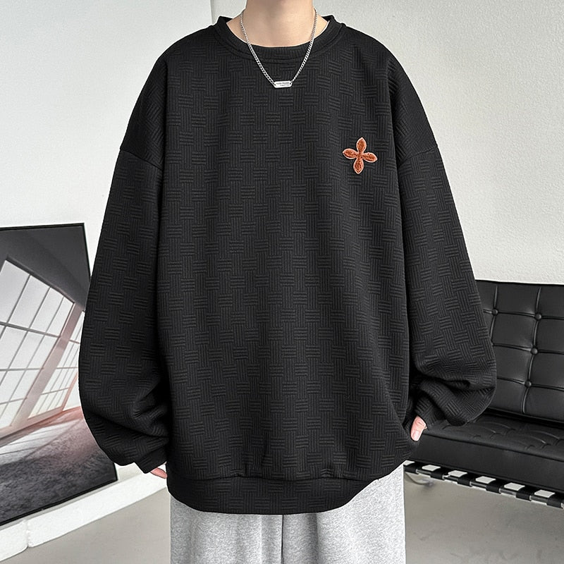 Advbridge Jacquard Men's Hoodies long-sleeved T-shirt Solid Color Loose Sweatshirt Casual Couple Basic New Soft senior Bottoming shirt Top