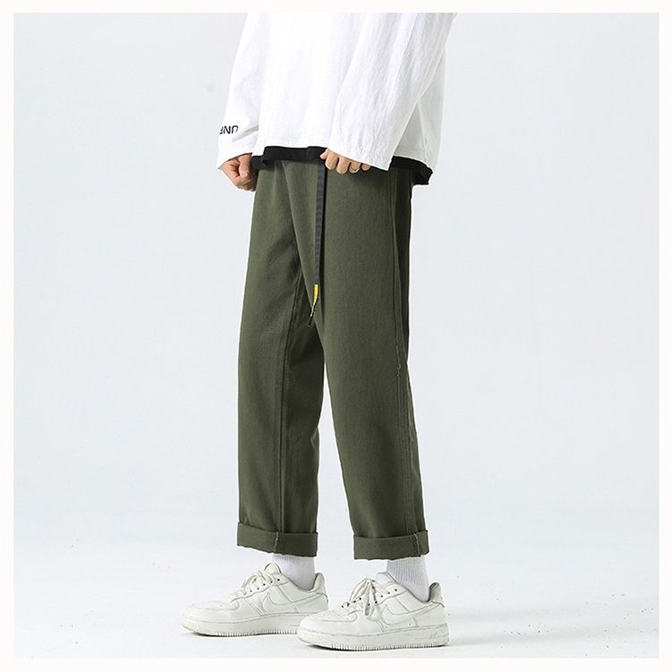 Advbridge Spring Allseason Casual Soft Solid Men's Cool Boys Button Waist Pocket Safari Style Long Patchwork Straight Leg Belt