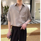 Advbridge Shirts Men's Fashion Solid Color Social Formal Business Cozy Handsome Korean Style Leisure  Shirts Summer Wear