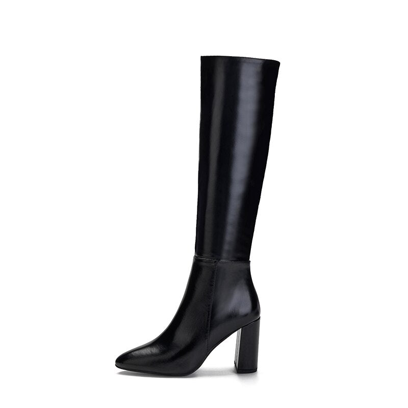 Advbridge New Knee-High Boots Women Pointed Toe Side Zipper Knight Boots For Women Thick High Heels Women Winter Boots Women Botines Mujer