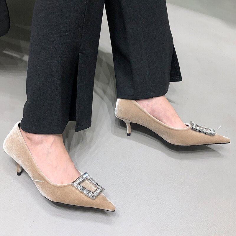 Advbridge New Female Shoes Women Pumps Sandals Pointed Toe Casual Outside Shallow Autumn Ladies Luxury Rhinestones Thin High Heels