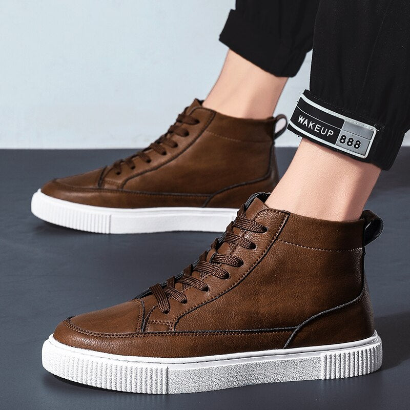 Advbridge Trendy Men's Casual Shoes High Top Sneakers Men Leather Handmade Italian Mens Shoes Brand Designer Skate  Footwear Man Moccasins