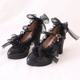 Advbridge French Vintage Gothic Lolita Girl Shoes Cosplay Pointed Sandals Lace Flower Ruffle Bowknot Cameo Fashion 8cm High Heel Shoes