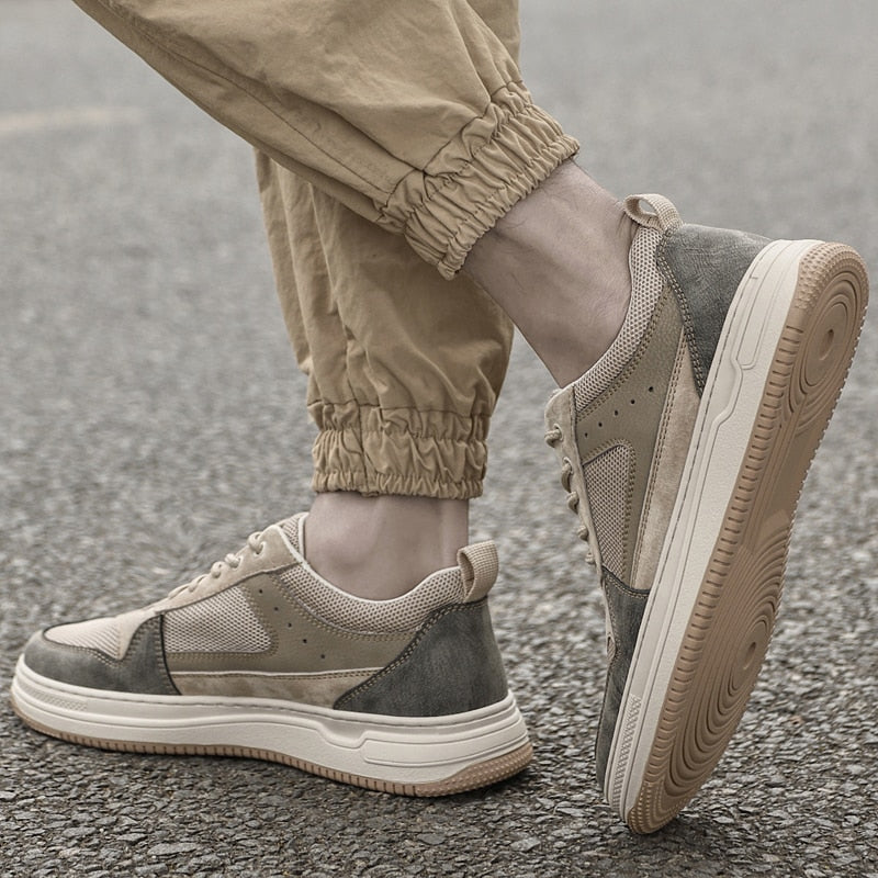 Advbridge Genuine Leather Mens Shoes Outdoor Men Sneakers Breathable Casual Shoes Lace Up Footwear Leisure Walk Flats Comfort Skate Shoes