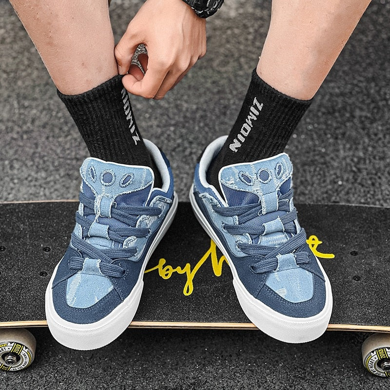 Advbridge Vintage Denim Blue Mens Sneakers Patchwork New Fashion Designer Women Casual Skate Shoes Sports Bread Niche Comfortable Footwear