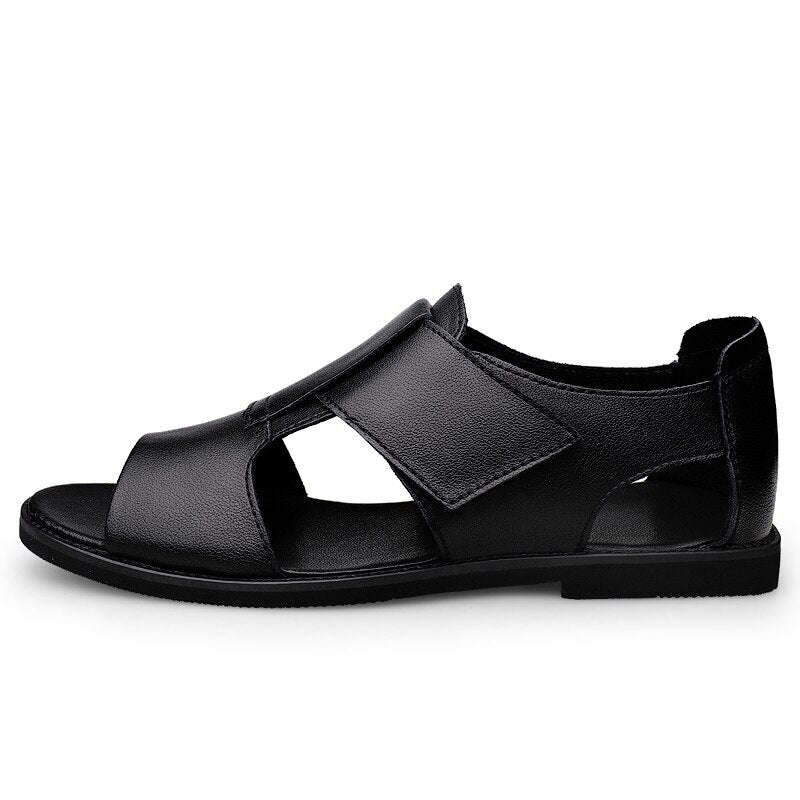 Advbridge Summer Luxury Sandals Men Genuine Leather Casual Shoes Men Breathable Beach Shoes High Quality Outdoor Slippers Black Mens Shoes