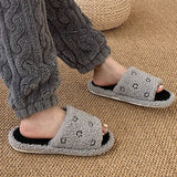 Advbridge New Winter Slippers Woman Autumn  Warm Closed Fluffy Plush Slides Men Indoor Home  Cute Face White Flip Flops Flat Cotton Shoes