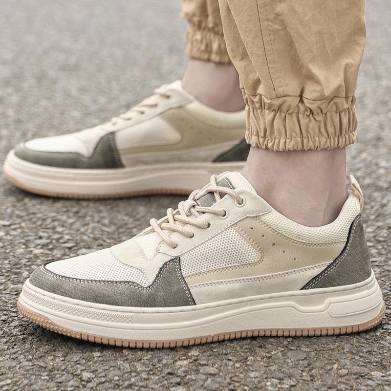 Advbridge Genuine Leather Mens Shoes Outdoor Men Sneakers Breathable Casual Shoes Lace Up Footwear Leisure Walk Flats Comfort Skate Shoes