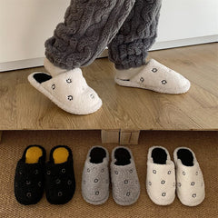 Advbridge New Winter Slippers Woman Autumn  Warm Closed Fluffy Plush Slides Men Indoor Home  Cute Face White Flip Flops Flat Cotton Shoes