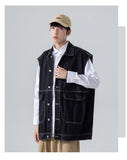 Advbridge All Season Fashion Men's Solid Pocket Cool Boy Casual Loose Safari Style Tess Button Sleeveless Vest Denim Button Jacket Coat