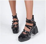 Advbridge Vintage Platform Sandals Women Narrow Band Sqaure Toe High Heels Shoes Ladies Buckle Strap Pumps Female Mary Janes Shoes
