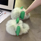 Advbridge Flat Shoes Female Womens Slippers Outdoor Luxury Slides Fur Flip Flops Flock Low Pantofle Winter Footwear Cover Toe Designer Plu