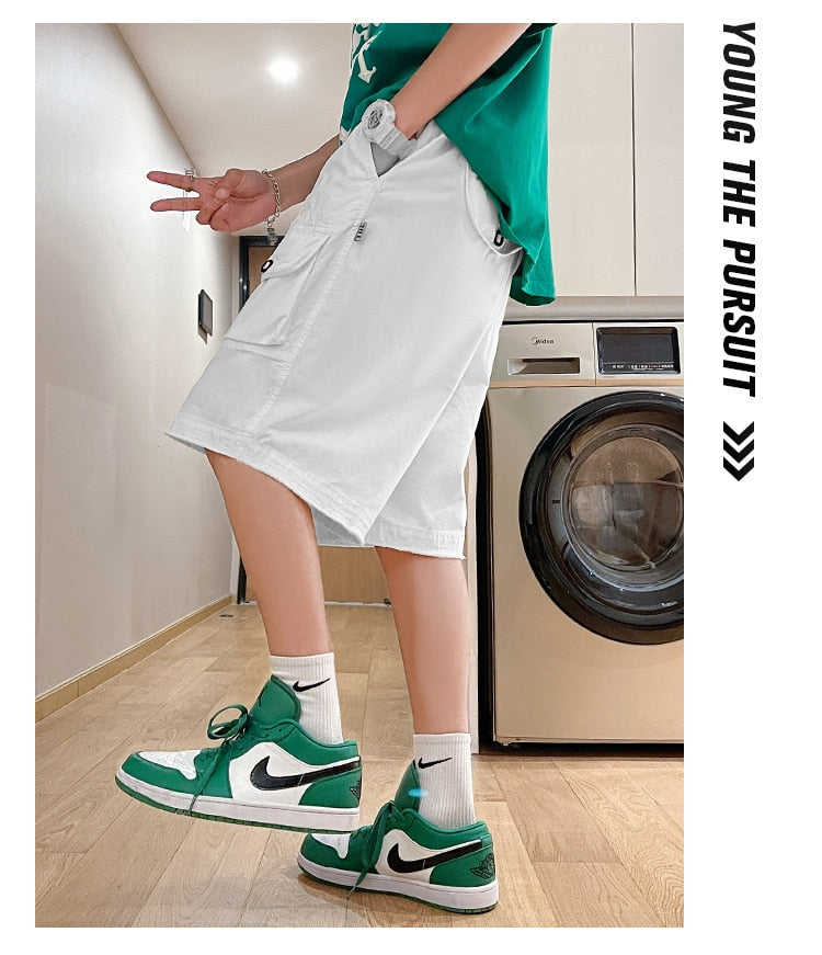 Advbridge Summer New Hot Sale Shorts Men Zipper Fly Solid Cargo Pants Japanese Multi-pockets Hip Hop Shorts Straight Tube Overalls