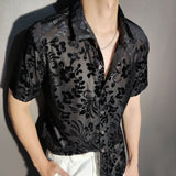 Advbridge Men  Sexy Abstract Art Shirt Fashion Transparent Black Gold Shirt Casual Nightclub Shirt Top See Through Stylish Shirts For Men
