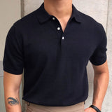 Advbridge Summer Simple Solid Color Casual Slim Lapel Polo Knit  Breathable Polo Camisa Hombre British  Men's Shirt Mannen Polo