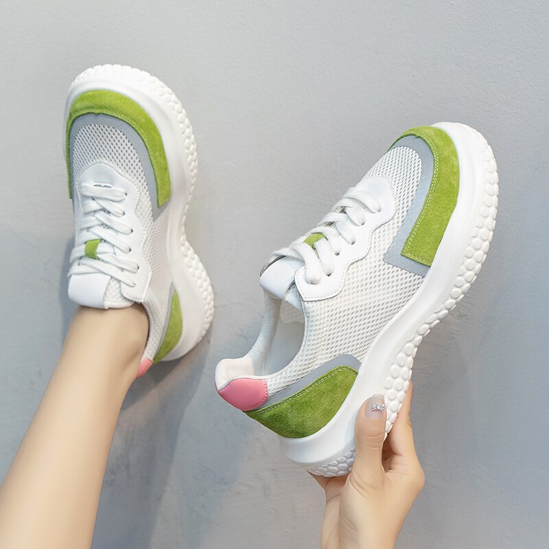 Advbridge New Women Chunky Shoes Fashion Mesh Vulcanized Shoes Green Lace-Up Women Sneakers Summer Outdoor Sport Shoes Tenis Feminino