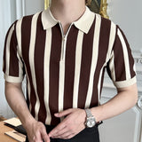 Advbridge Summer Zipper Knit Lapel T-shirt Polo Camisa Hombre British  Contrasting Stripes Casual Slim Lapel Polo Men's Shirt Mannen Polo