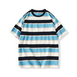 Advbridge Summer New Striped Couples T-shirts  Men and Women Loose Round Neck Contrast Color Cotton Quality Short Sleeve Best Seller