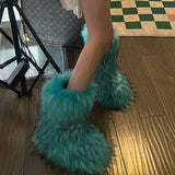 Advbridge Fashion hot girl pink furry boots women's new all-match round toe slip-on shoes
