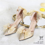 Advbridge French Girl Butterfly Multicolor Lace Bowknot Pearl Sequin Lolita Shoes Pointed Sandals High Heel Victoria Tea Party Cosplay Lol