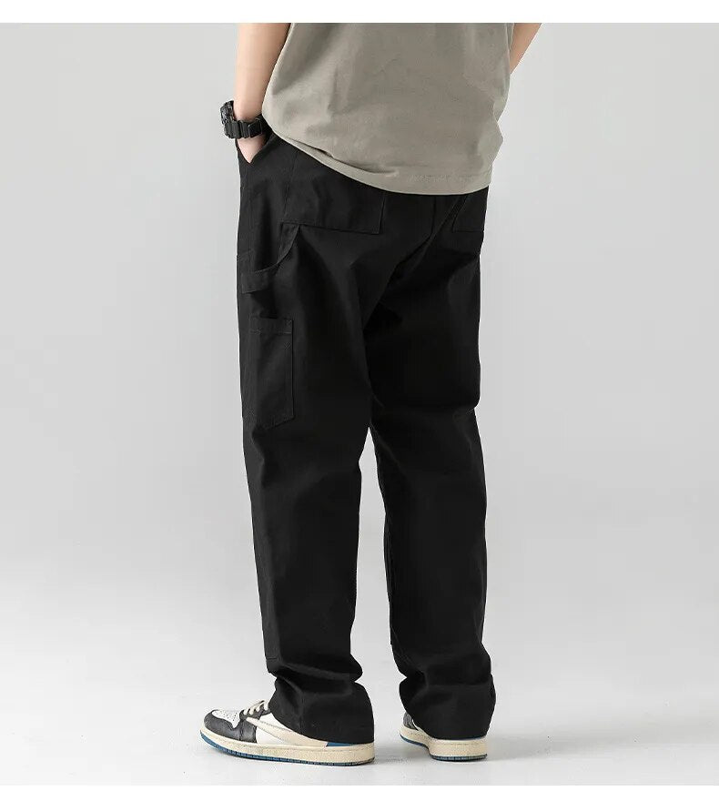 Advbridge Spring Autumn All Season Casual Soft Solid Men's Cool Boys Button Waist Pocket Safari Style Patchwork Straight Leg Pants
