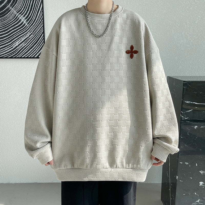 Advbridge Jacquard Men's Hoodies long-sleeved T-shirt Solid Color Loose Sweatshirt Casual Couple Basic New Soft senior Bottoming shirt Top