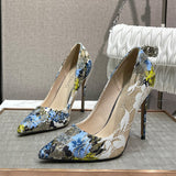 Advbridge Plus Size 40 - 46 Pumps For Women Shoes Pointed-toe Embroider Womans Catwalk High Heels Thin Heel Sexy Female Club Heeled Shoes