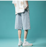 Advbridge Checked Cuffed Jeans Shorts Boyfriend Girlfriend Loose Hemming Short Jean Pants Light Blue Pockets Casual Baggy Denim Pants