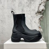 Advbridge Thick Sole Leather Elastic Rain Boots New High Heel Round Toe Chelsea Boots for Women