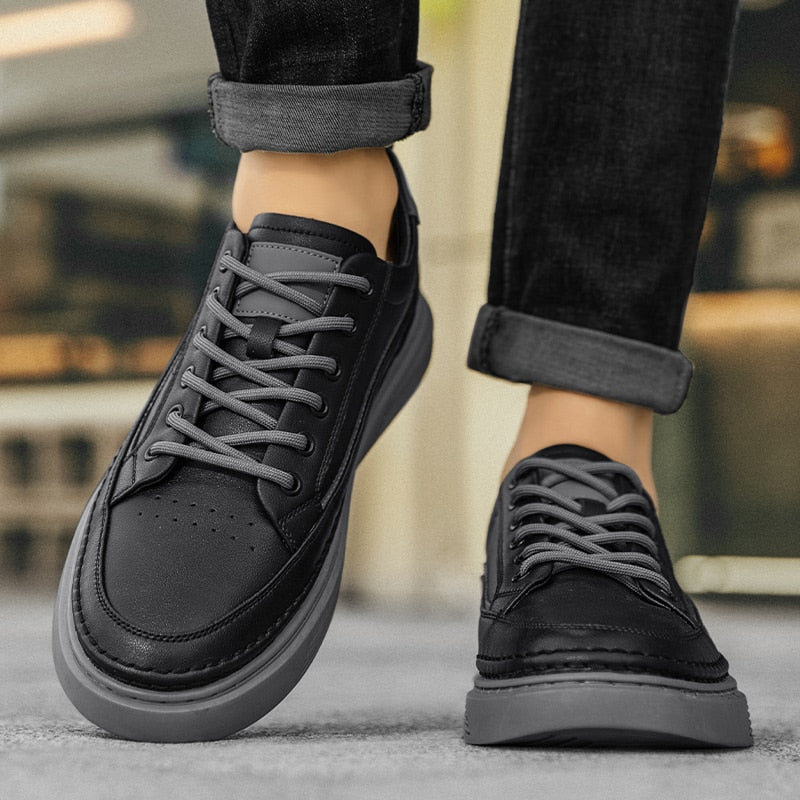 Advbridge Fashion Mens Casual Shoes Simple Leather Men Sneakers Youth Teenage Vulcanize Shoes Comfortable Male Skateboard Footwear Lace-Up