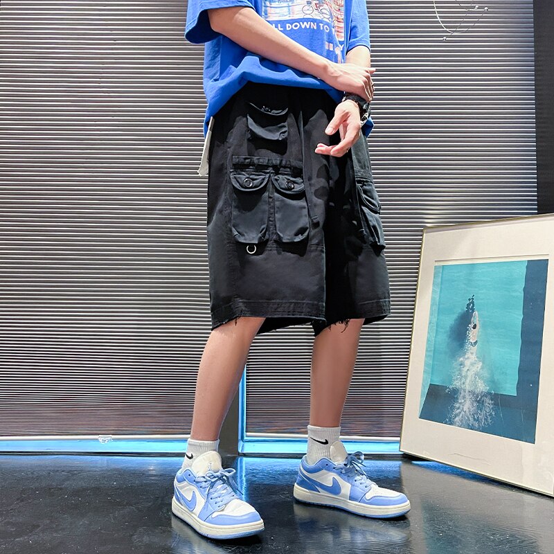 Advbridge Summer New Hot Sale Shorts Men Zipper Fly Solid Cargo Pants Japanese Multi-pockets Hip Hop Shorts Straight Tube Overalls