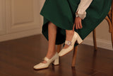 Advbridge Mary Jane Shoes Retro Style High Heel Elegant Women Pumps 6cm Crystal Lady Shoes SquareToe Spring Atumn Real Leather talon femme