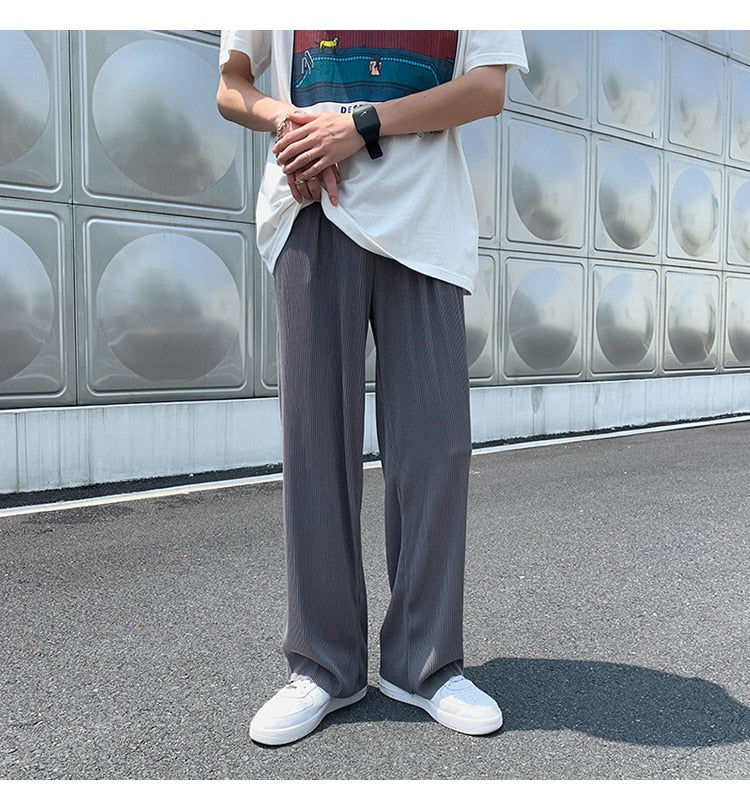 Advbridge Summer Ice Silk Straight Pants Plus Size 5XL-M Men's Streetwear Thin Casual Pants Men Loose Breathable Wide Leg Pants