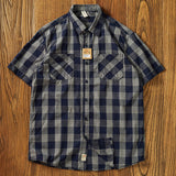 Advbridge New Vintage Plaid Short-sleeved Shirt Men's Mix and Match Pocket Color Patchwork Check Casual Half-sleeved Casual Shirts