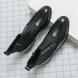 Advbridge New Black Splicing Chelsea Boots for Men Black Business Handmade Men's Short Boots Round Toe Slip-On Ankle Boots Buckle Shoes