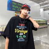 Advbridge Vintage Letter Print Short Sleeve T Shirt for Men Summer Fashion Trends Oversized Streetwear Teenage Loose Fit Crewneck Top Tees