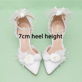 Advbridge French Elegant Bride Lolita Lace Bowknot Pearl Point Baotou Sandals One Word Flower Wedding Lo Wedding Shoes