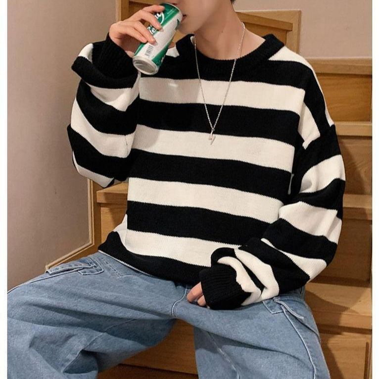 Advbridge Spring Autumn Winter Fashion Man Casual Men's Loose Tess Cool Boys Pullover Knitted Sweater Soft Stripes Tops