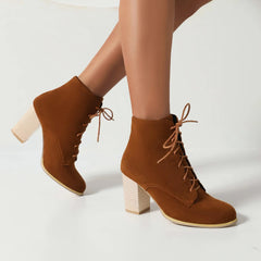 Advbridge Shoes Boots Women New Zipper Round Toe Luxury Designer High Heel Fashion Autumn Rock Ladies Rubber Rome Flock Ankle Lace-U