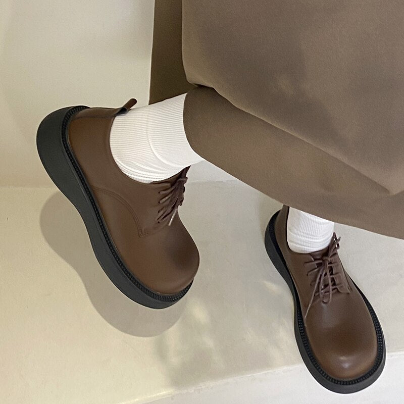 Advbridge Fashion Female Shoes Casual Outside Round Toe Flats Student Uniform Lolita Platform Rubber Ladies Loafers  Women Mary Janes