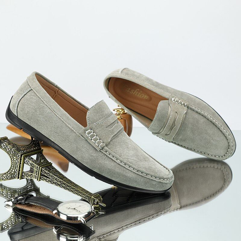 Advbridge Spring Summer Suede Men Loafers Comfortable Flat Casual Shoes Men Breathable Slip-On Soft Genuine Leather Driving Shoes Moccasin