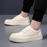 Advbridge Thick Bottom Casual Leather Shoes Men Fashion Breathable Skate Shoes Men Comfortable School Running Shoes Lightweight Men Shoes