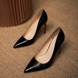 Advbridge White Silver Stone Leather Pumps Stiletto High Heel Women Real Leather Pointy Toe Thin Heels Shallow Slip On Formal Shoes