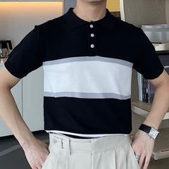 Advbridge Men Breathable High Quality Short Sleeve Knitted Polo Shirt 2023 Summer Office Club Party Contrast  Spliced Color Polo Shirt