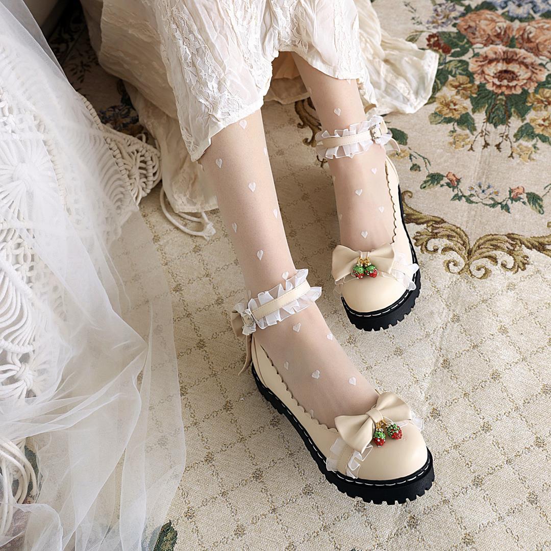 Advbridge Lolita Shoes Bowknot Lace Bridal Wedding Shoes Women Bordered Princess Pink Girls Sweet Ruffles Dress shoe JK Platform